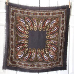 THE SPECIALTY HOUSE 100% Wool Scarf Wrap Japan Paisley Tan Gold Red Fringed